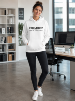 Baltas Hoodis Kokios Problemos ramiam chaosui – lietuviškas marškinėlis su humoru