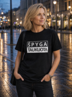 Labai gražūs Špyga Taukuota juodi marškinėliai – lietuviškas marškinėlis su humoru