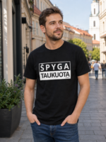 Labai gražūs Špyga Taukuota juodi marškinėliai – lietuviškas marškinėlis su humoru