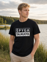 Labai gražūs Špyga Taukuota juodi marškinėliai – lietuviškas marškinėlis su humoru